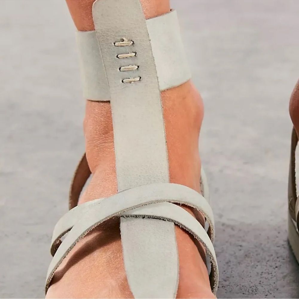 NWB Free People Vacation Day Wrap Sandals Leather Shoes Sky Blue Gray - Picture 3 of 10